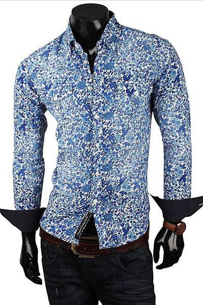 FLOWERS SHIRT CRSM - NAVY BLUE 9511-1